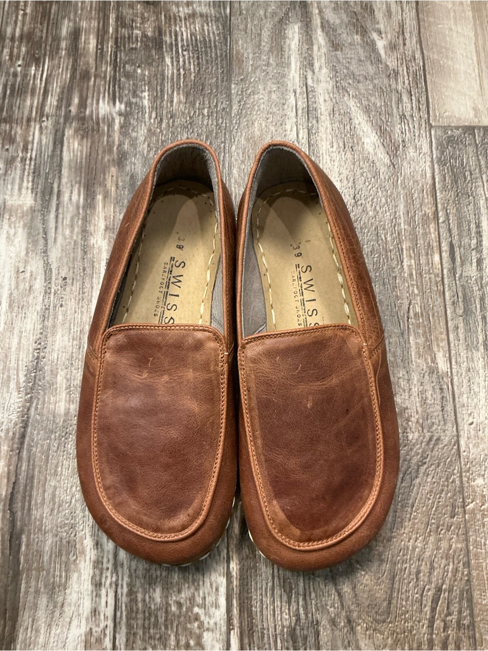 Unisex 100% Brown Leather Slip-On Loafers Women’s Size 8-8.5 or Men’s Size 6.5 - Picture 12 of 12